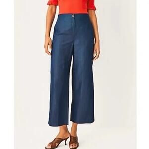 Ann Taylor NWOT Women's Linen Chambray High Rise Wide Leg Crop‎ Pants Size 12